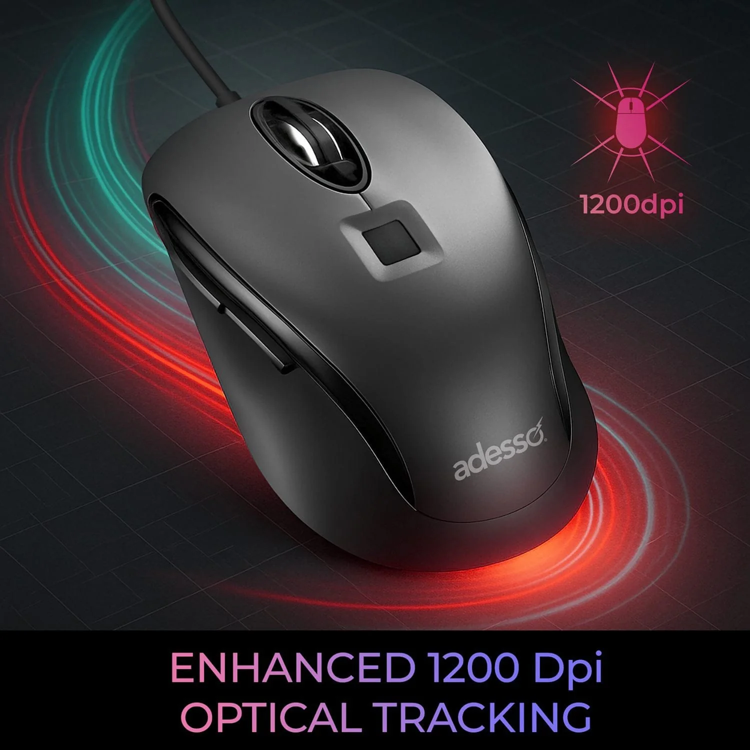 Adesso iMouse F1-TAA Wired USB Computer Mouse with Fingerprint Reader, 5 Buttons, 1200 DPI, for PC and Mac - Image 3