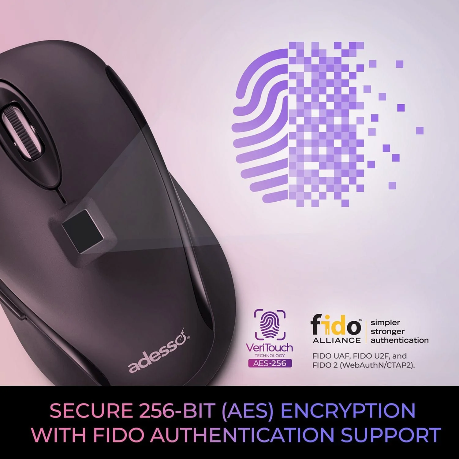 Adesso iMouse F1-TAA Wired USB Computer Mouse with Fingerprint Reader, 5 Buttons, 1200 DPI, for PC and Mac - Image 4