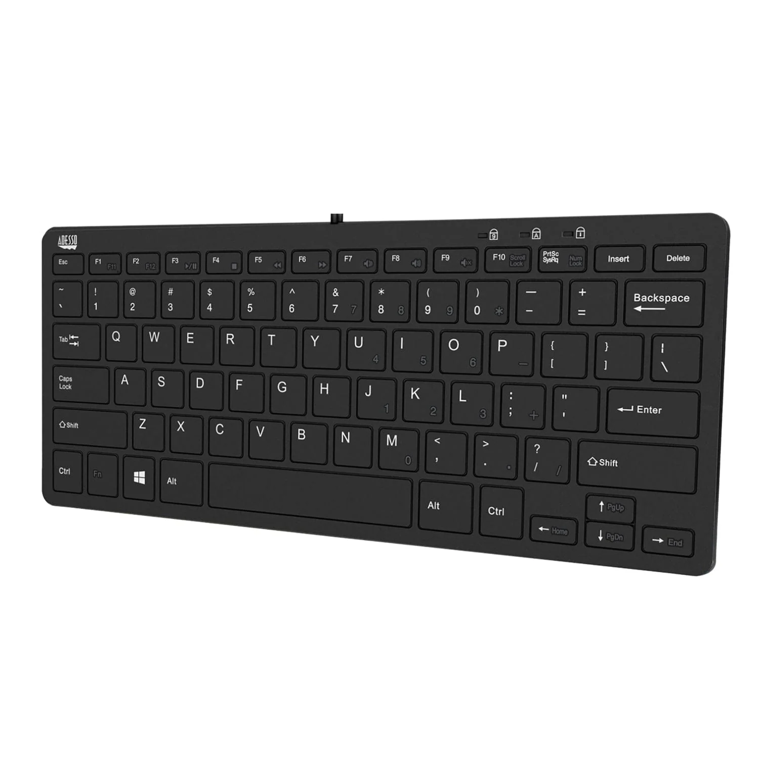Adesso Wired USB Slim Touch Computer Keyboard with 2-Port USB Hub, for Windows, Mini