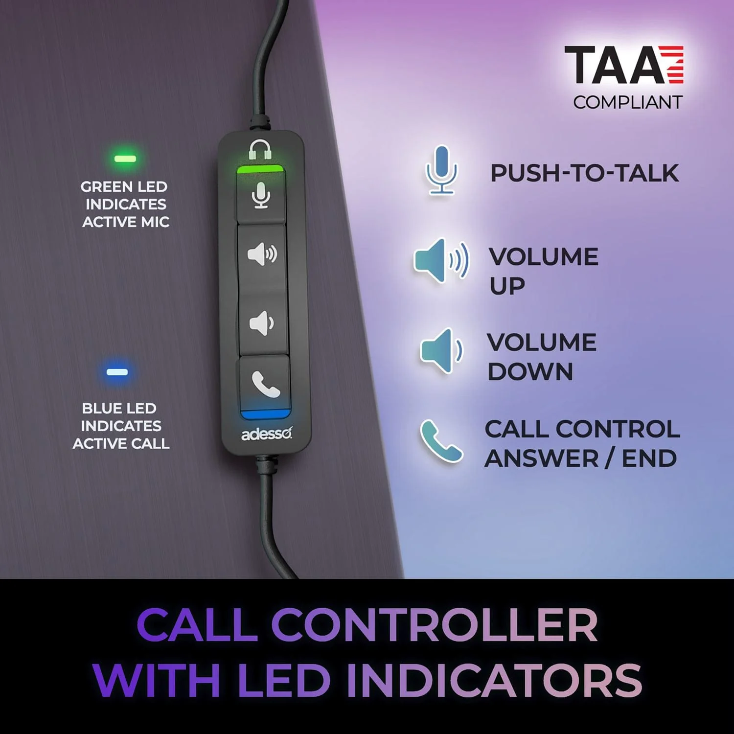 Adesso Xtream P4T-TAA Push-to-Talk Headset with Microphone, TAA Compliant - Image 5