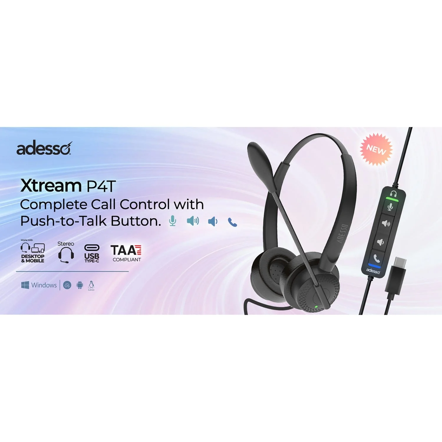 Adesso Xtream P4T-TAA Push-to-Talk Headset with Microphone, TAA Compliant - Image 8