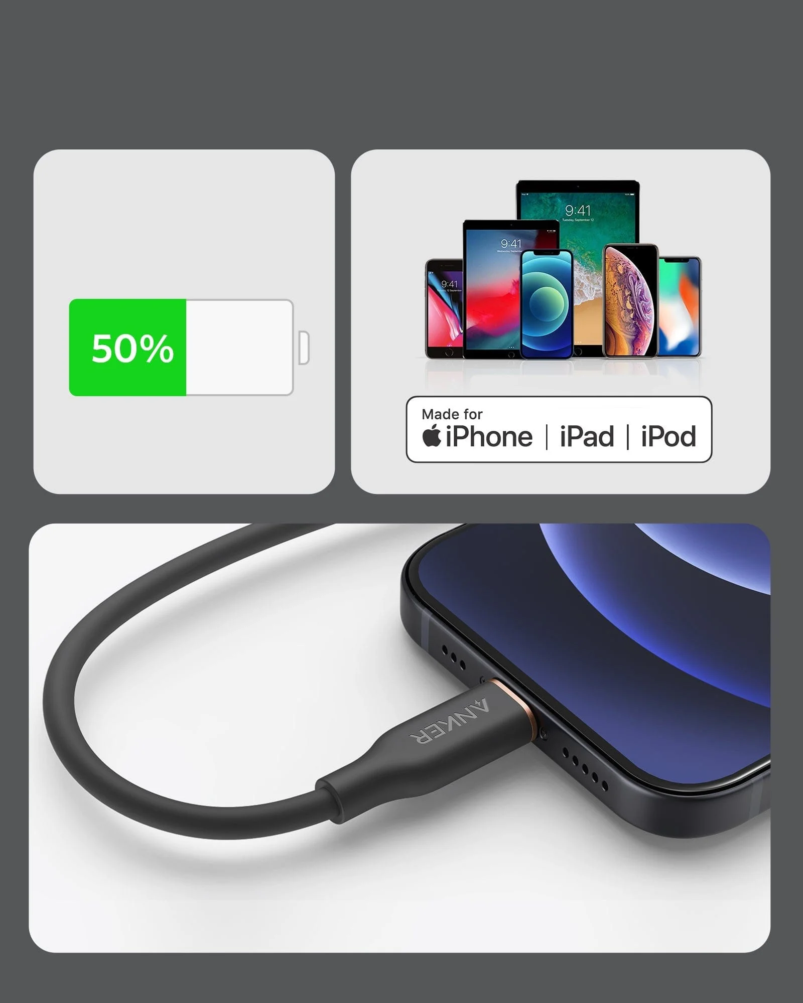 Anker <b>641</b> USB-C to Lightning Cable (Flow, 3 ft Silicone) - Image 36