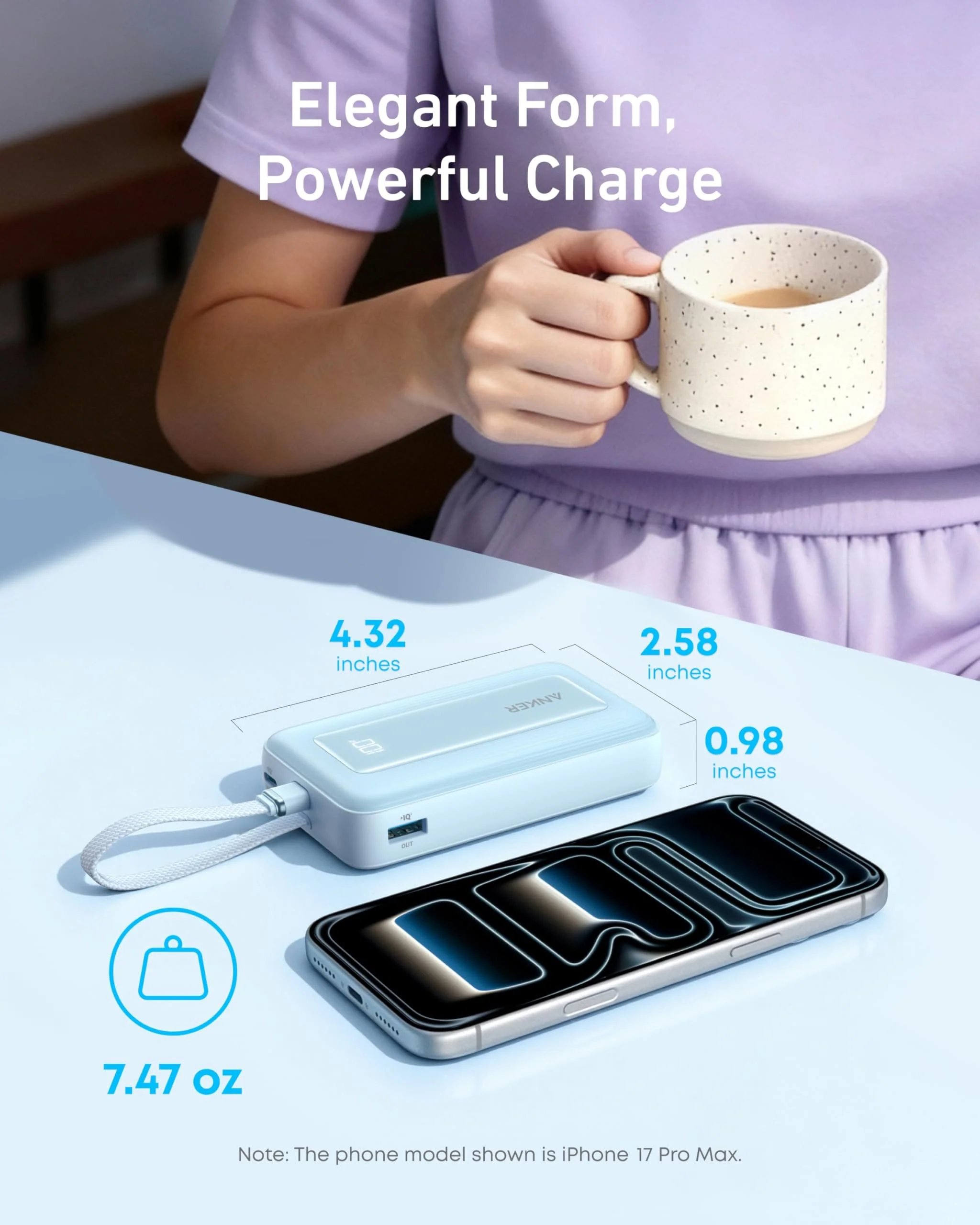 Anker Zolo Power Bank (10K, 30W) with a 5.4-inch (13.7 cm) built-in USB-C cable. - Image 4