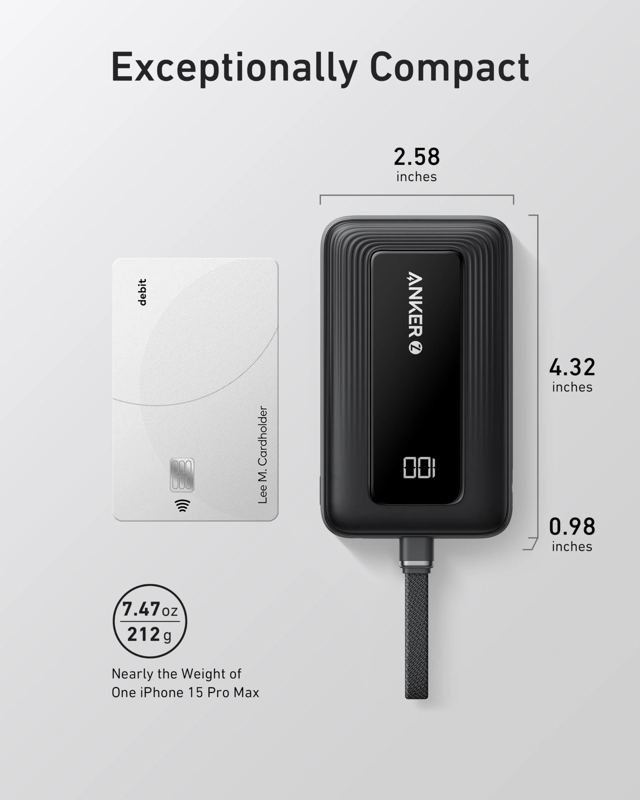 Anker Zolo Power Bank (10K, 30W) with a 5.4-inch (13.7 cm) built-in USB-C cable. - Image 7