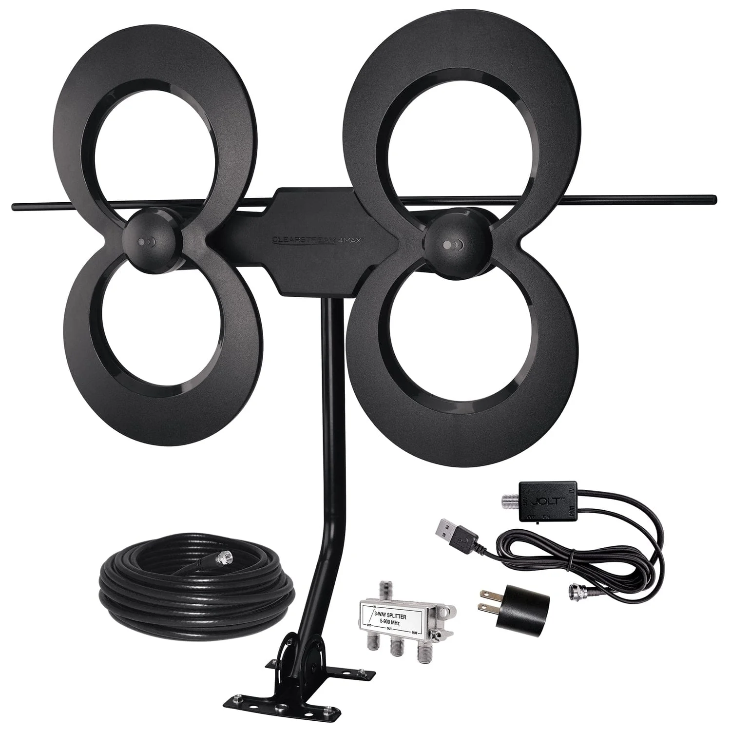 Antennas Direct ClearStream 4MAX HDTV Complete Indoor/Outdoor Multi-Directional TV Antenna with 70+ Mile Range, Cable, Mast, Amplifier, and Splitter