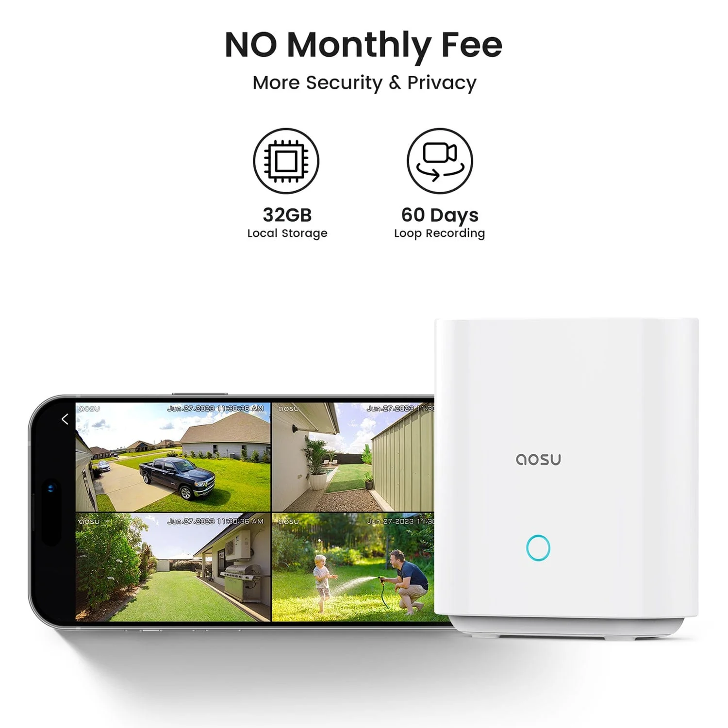 AOSU 2K QHD 3.0-MP Dual-Band Wi-Fi Outdoor AI-Smart Solar Security Camera Kit with Panoramic PTZ, Auto-Tracking, and Home Station Recorder, 4 Cameras - Image 4