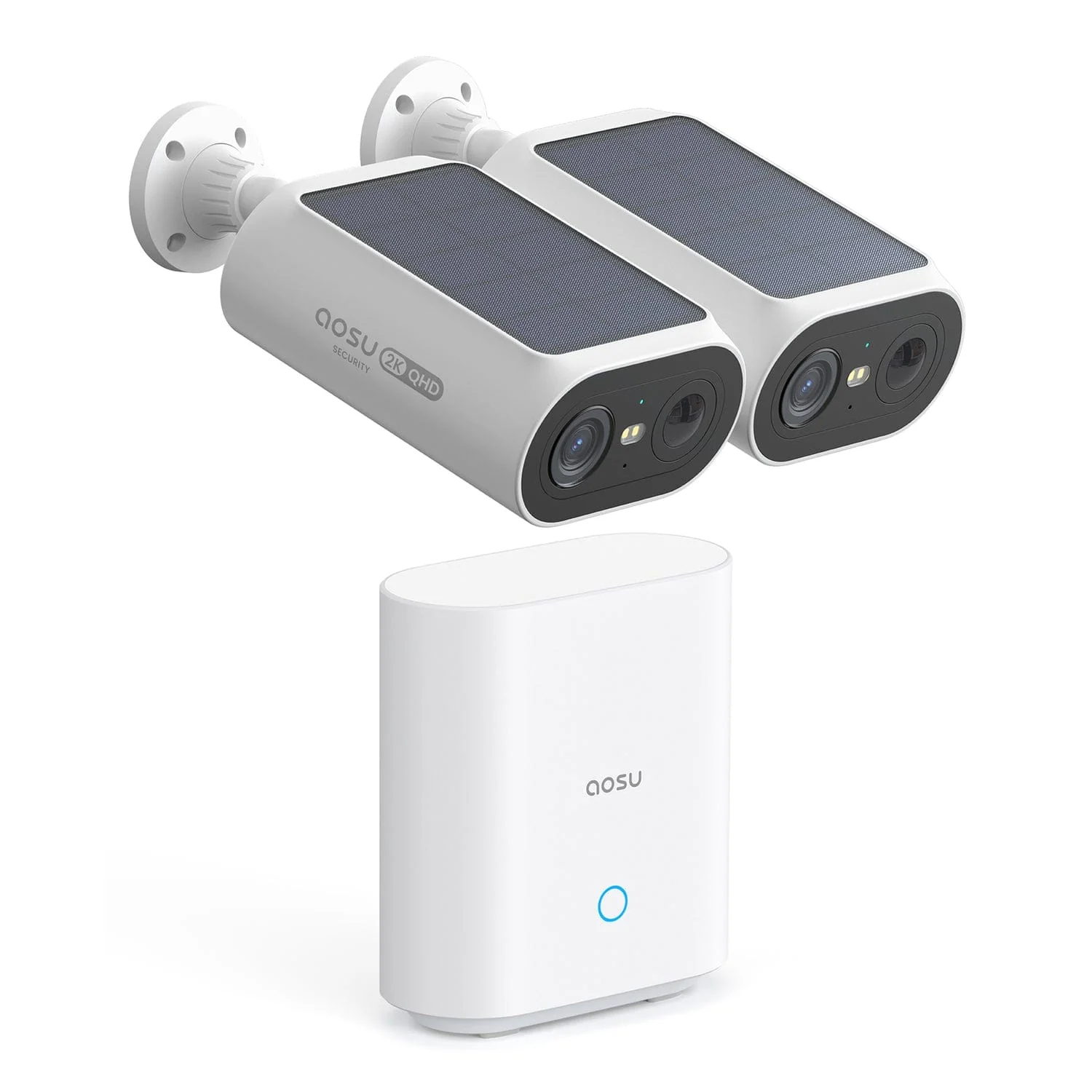 AOSU 2K QHD 3.0-MP Dual-Band Wi-Fi Quick-Install Outdoor AI-Smart Solar Camera Pro System with Home Station, 2 Cameras