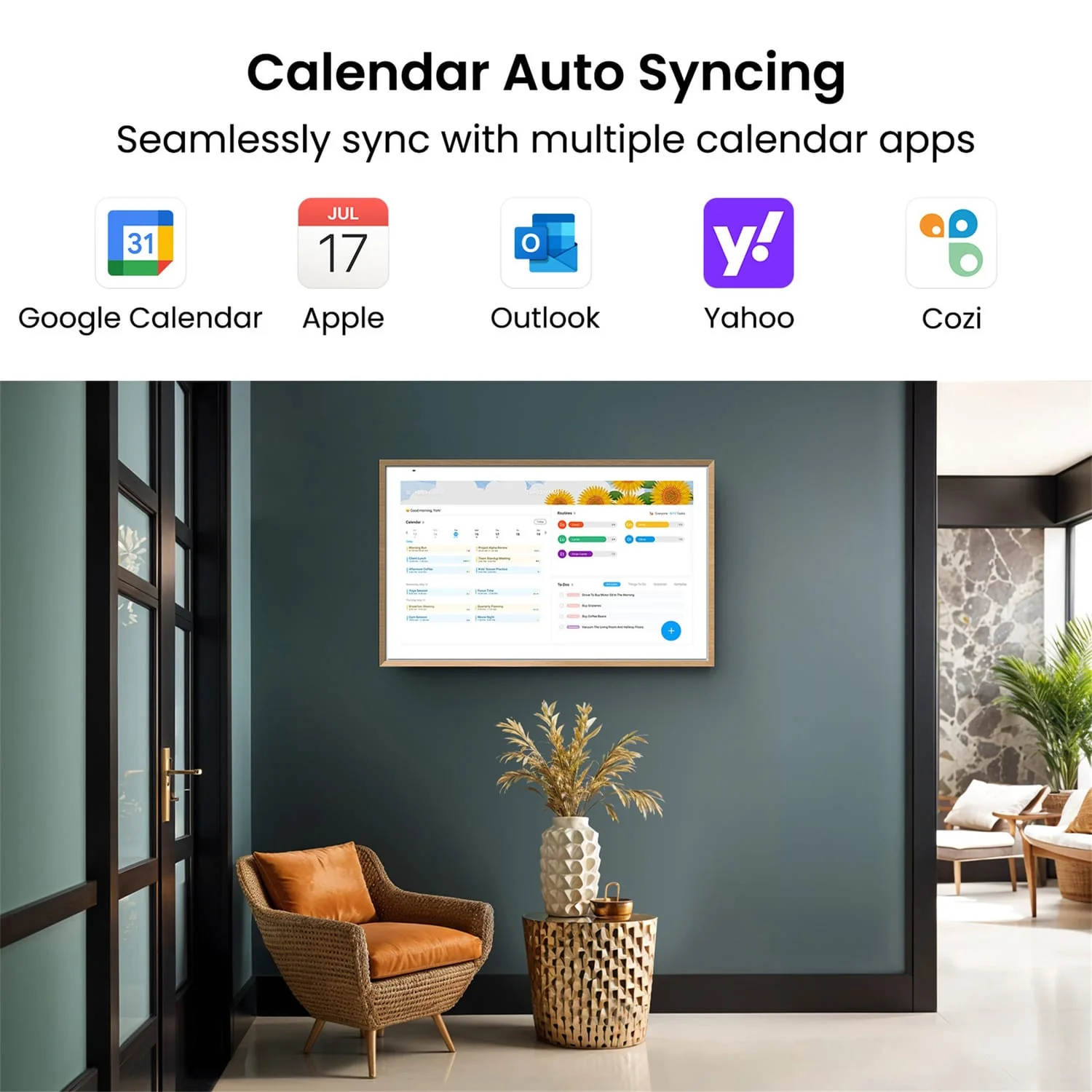 Apolosign 21.5-In. Dual-Mode Digital Calendar, Wall Planner, and Smart Family Organizer, Teak Yellow - Image 3
