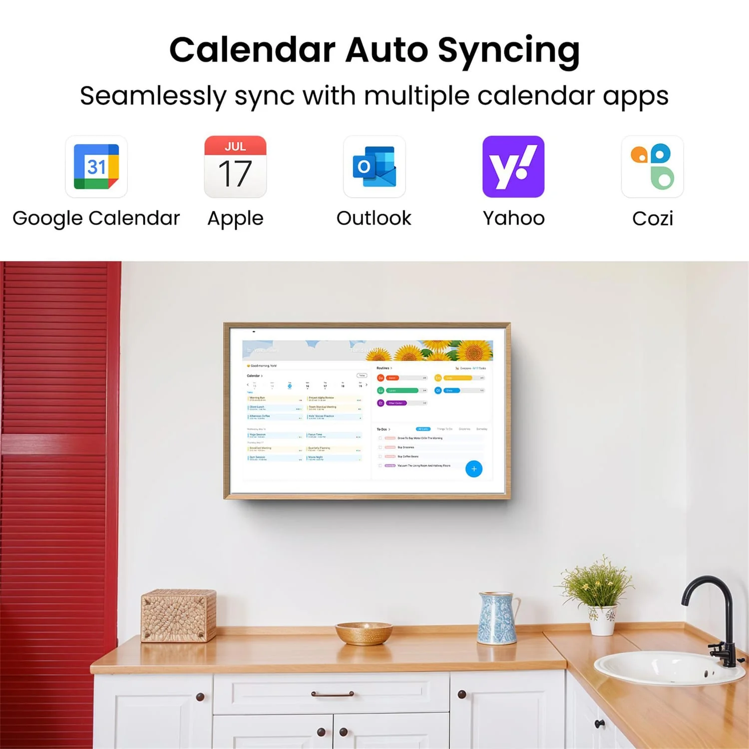 Apolosign 27-In. Dual-Mode Digital Calendar, Wall Planner, and Smart Family Organizer, Teak Yellow - Image 4