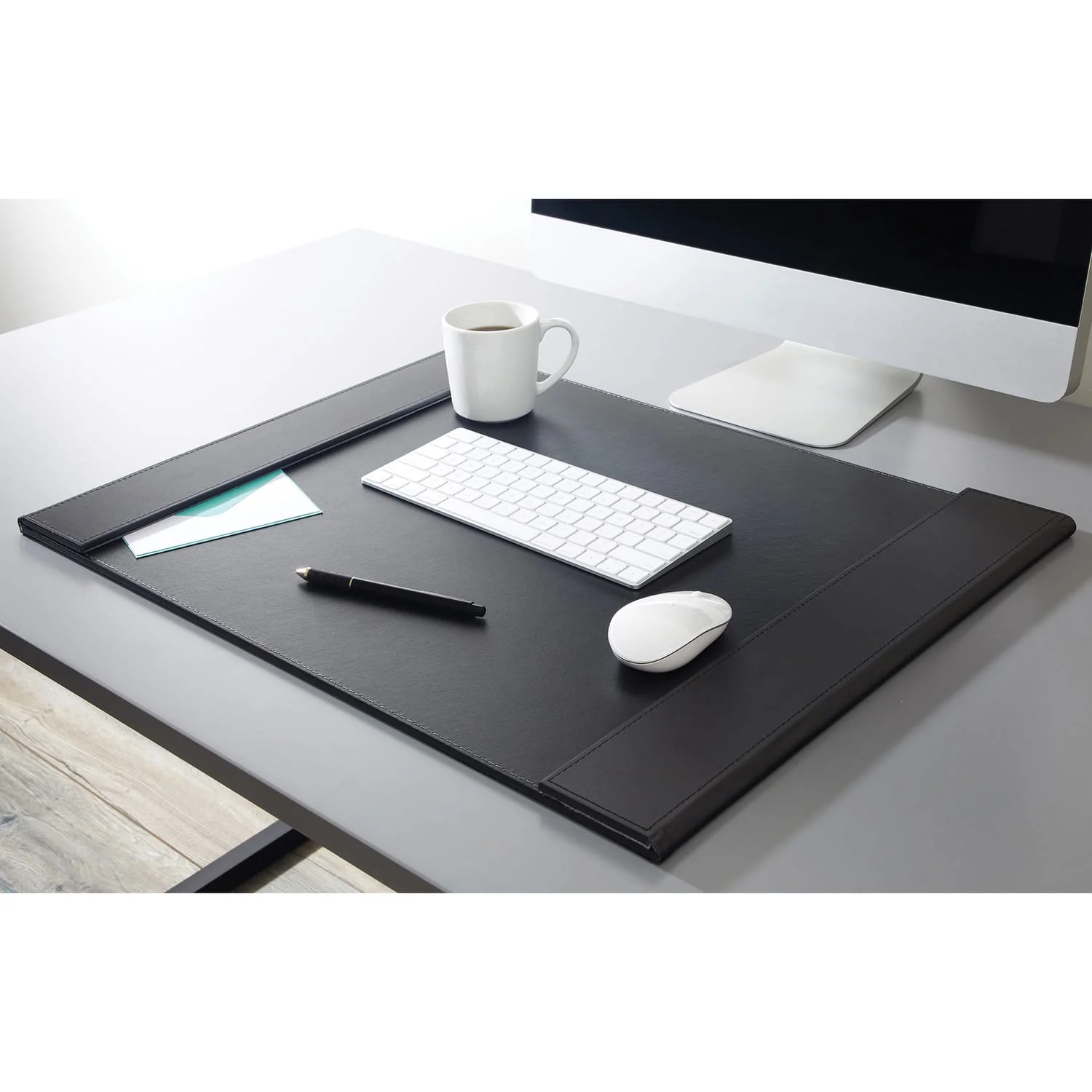 Artistic Leatherette Desk Pad with Fold-out Gray Side Rails for Professionals, 24-In. x 19-In., Black - Image 4