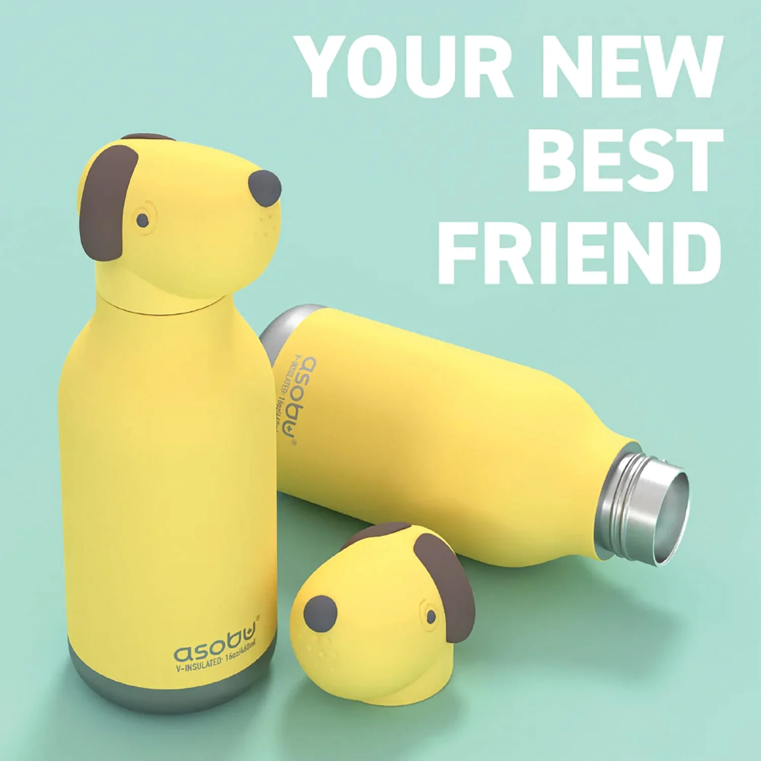 Asobu 16-Oz. Bestie Bottle Insulated Stainless Steel Water Bottle with Reusable Flexi Straw, Dog - Image 5