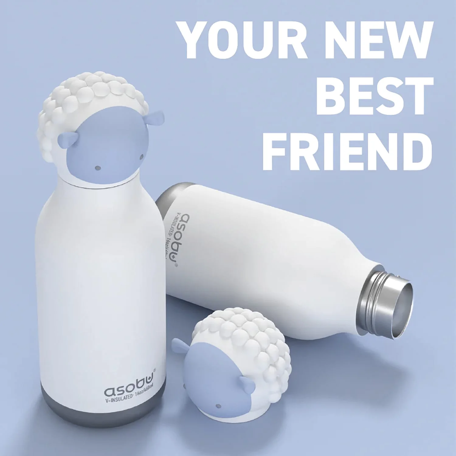 Asobu 16-Oz. Bestie Bottle Insulated Stainless Steel Water Bottle with Reusable Flexi Straw, Sheep - Image 5