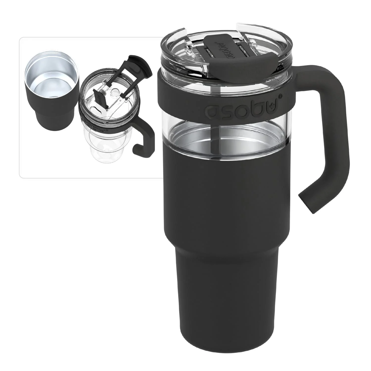 Asobu 34-Oz. Explorer See-Through Travel Mug with Detachable Insulated Tumbler, Black - Image 4