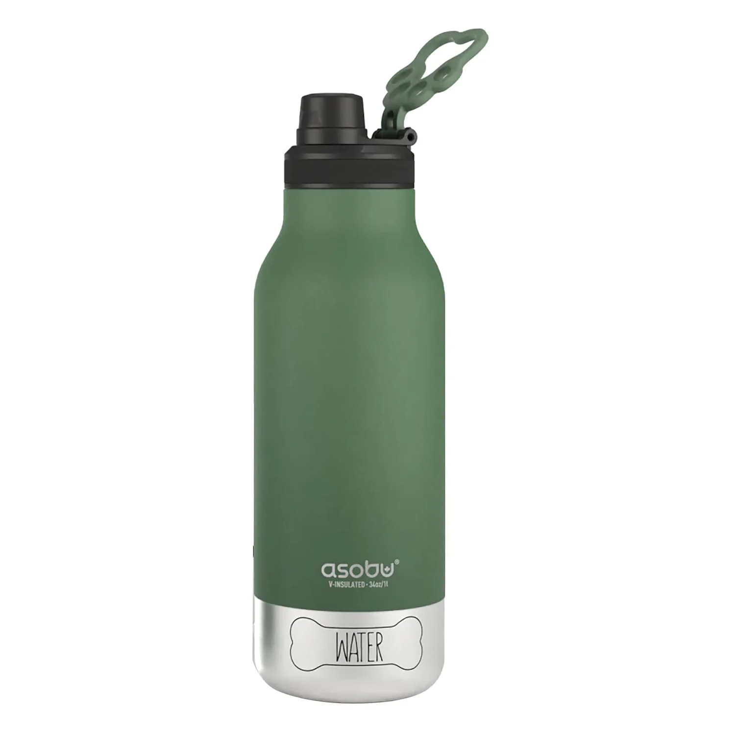 Asobu Barkey 32-Oz. 3-in-1 Water Bottle with Removable Dog Bowl and Food Compartment, Basil Green - Image 5