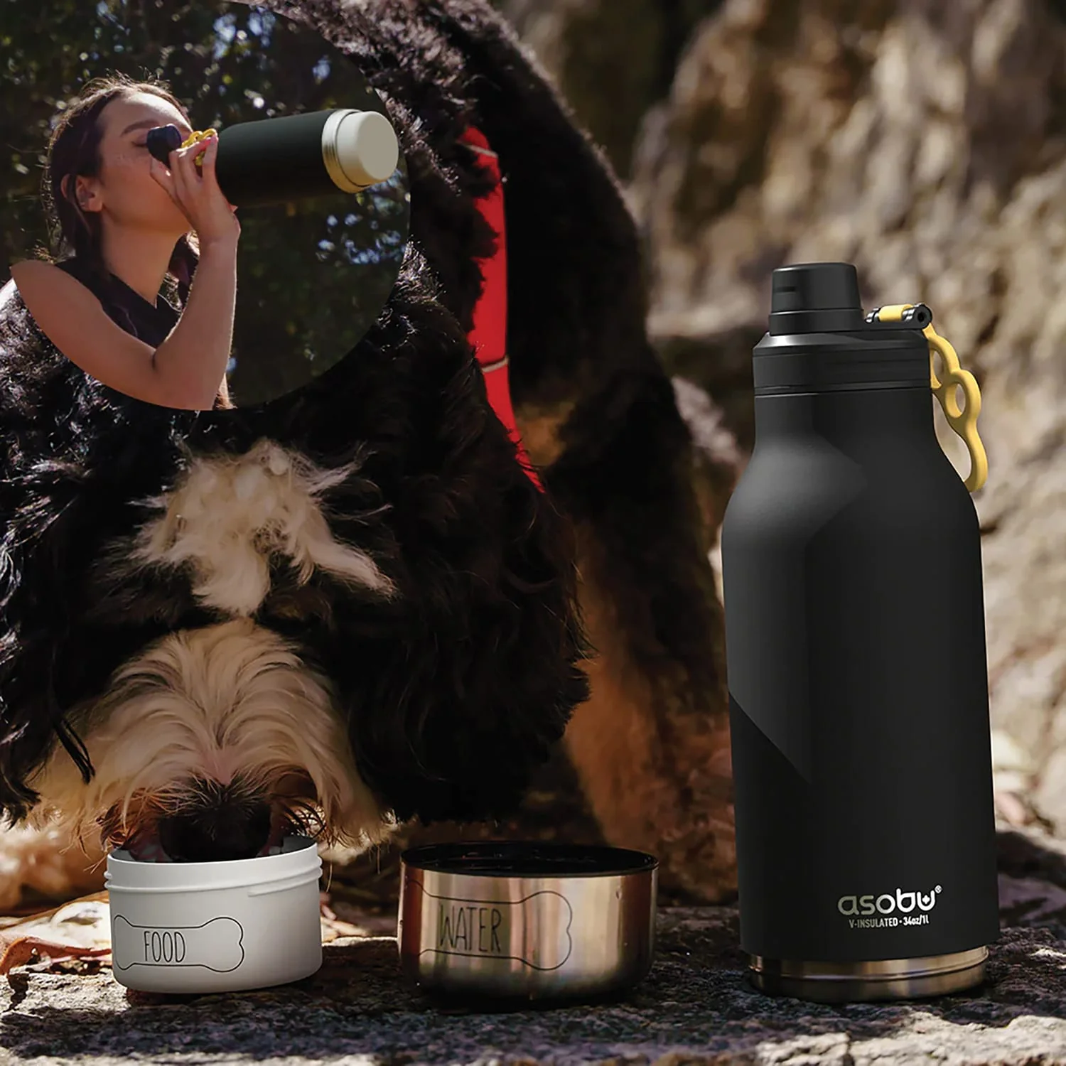 Asobu Barkey 32-Oz. 3-in-1 Water Bottle with Removable Dog Bowl and Food Compartment, Black - Image 2