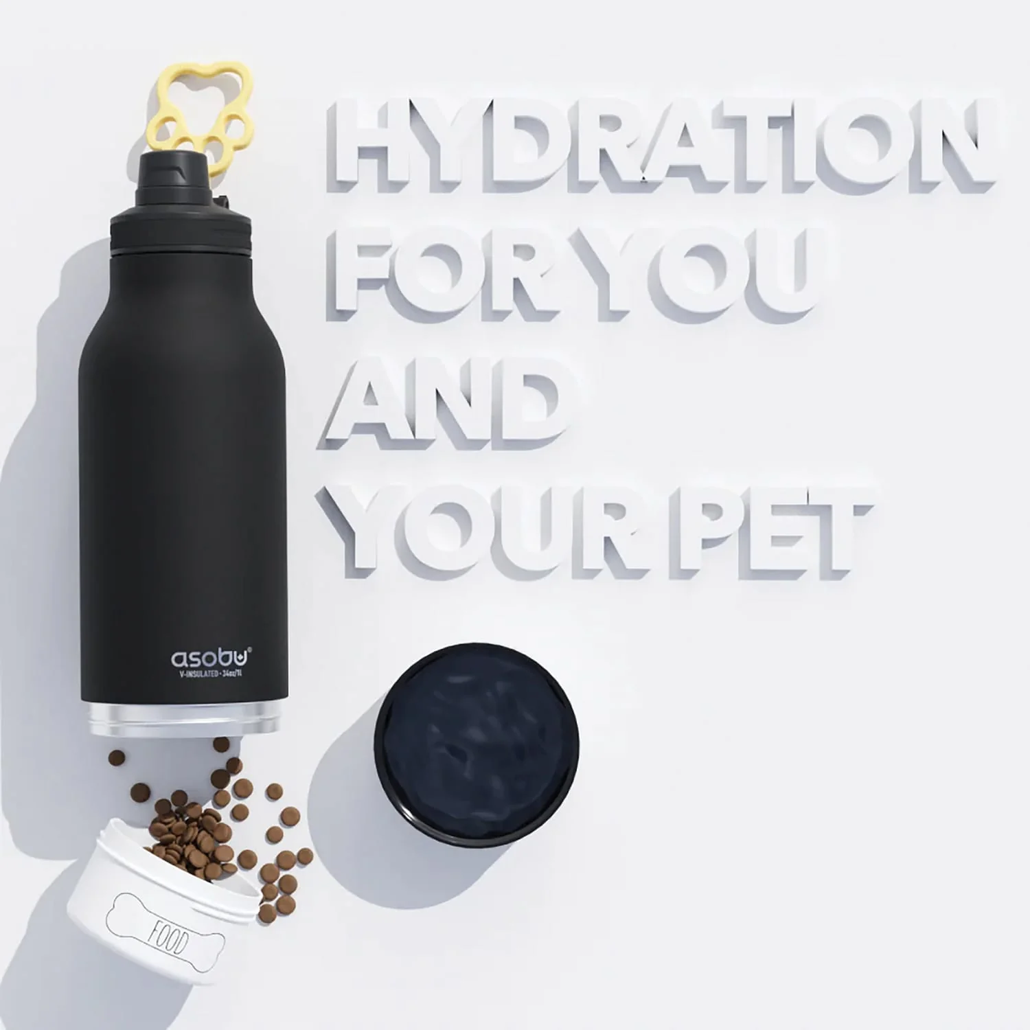 Asobu Barkey 32-Oz. 3-in-1 Water Bottle with Removable Dog Bowl and Food Compartment, Black - Image 4