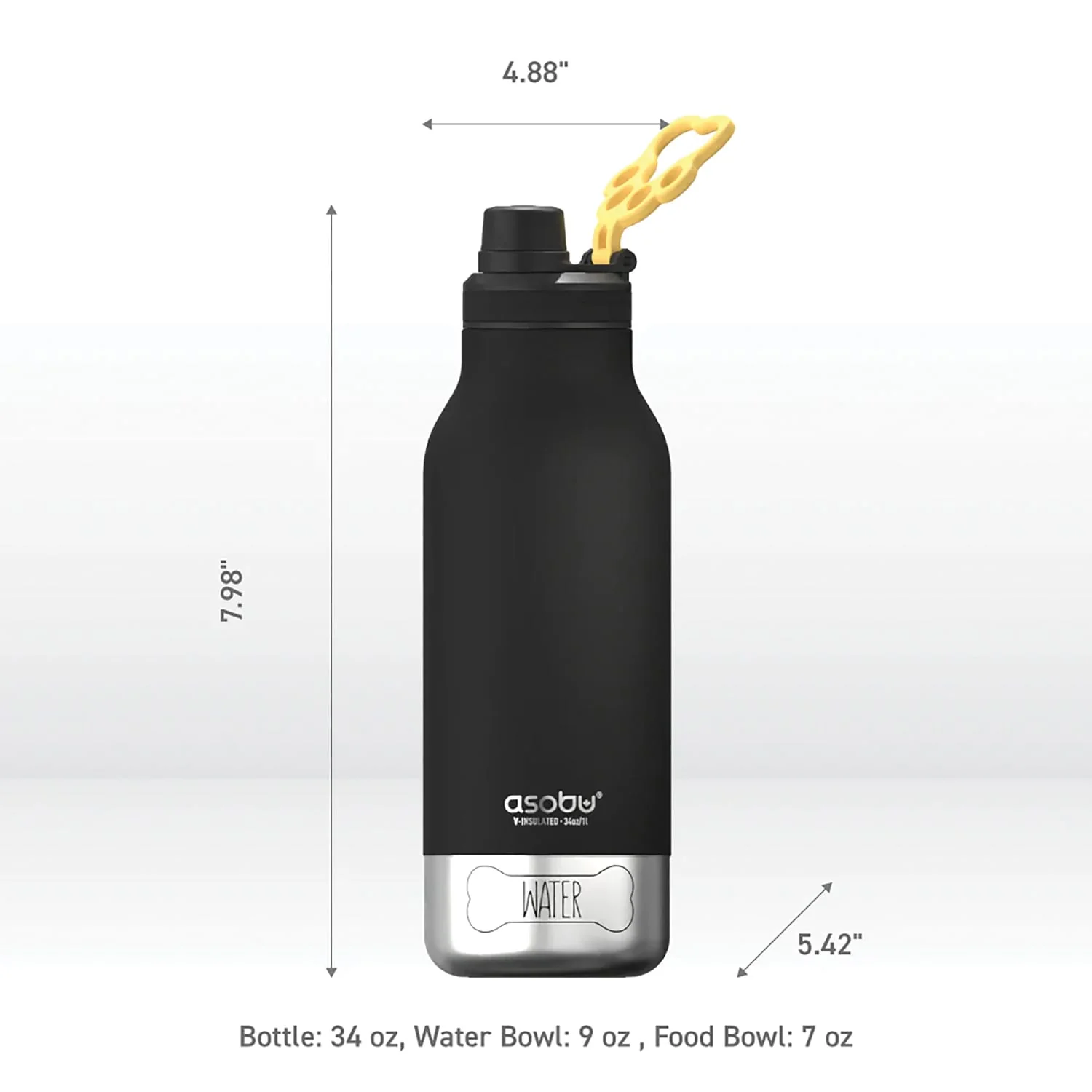 Asobu Barkey 32-Oz. 3-in-1 Water Bottle with Removable Dog Bowl and Food Compartment, Black - Image 5