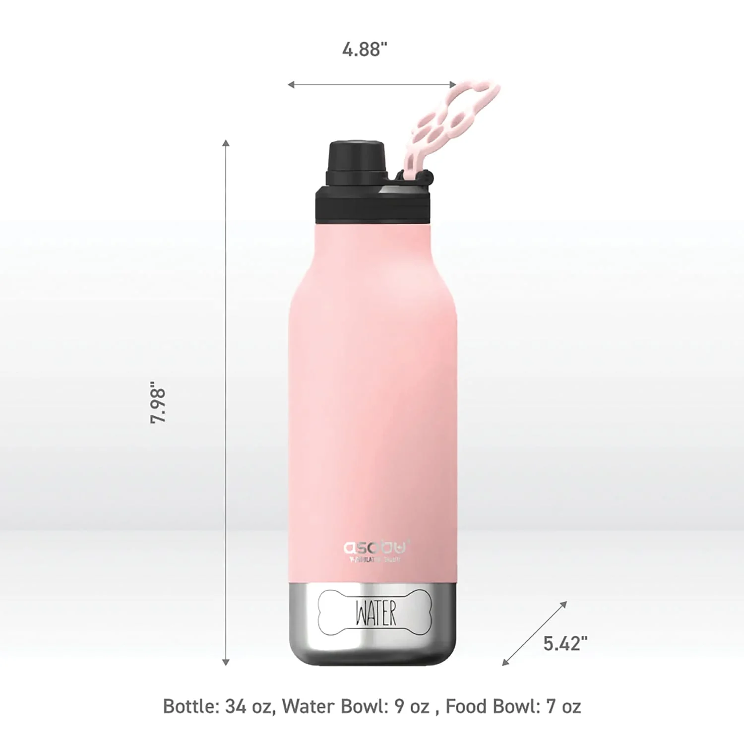 Asobu Barkey 32-Oz. 3-in-1 Water Bottle with Removable Dog Bowl and Food Compartment, Pink - Image 3