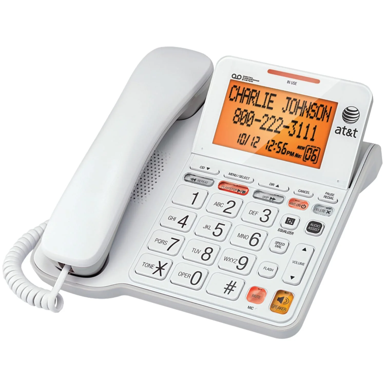 AT&T 1-Corded Handset Phone System for Landlines, Answering System, Audio Assist, Large Buttons, Speakerphone, and Loud/Visual Ringer, CL4940