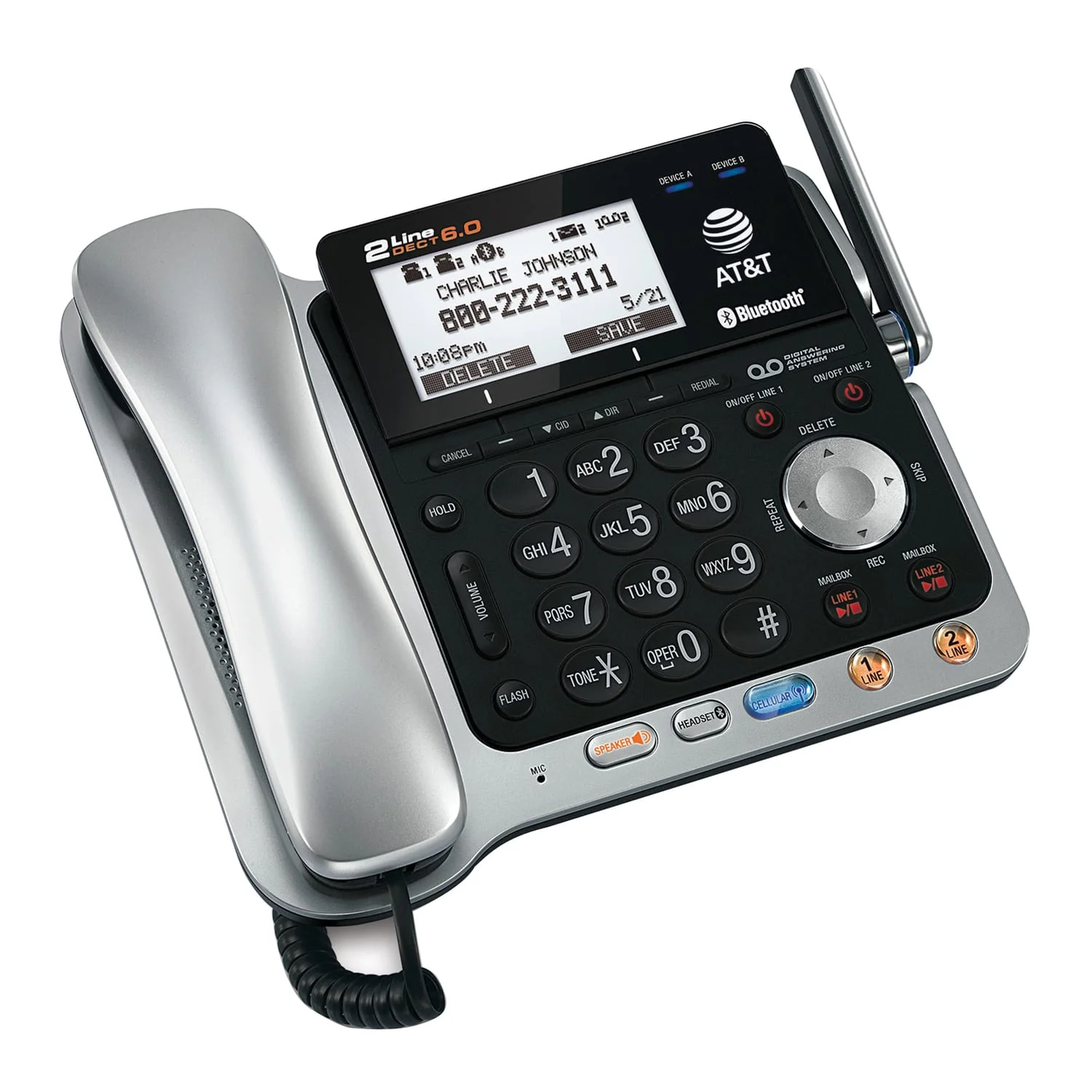 AT&T 2-Line 2-Handset DECT 6.0 Expandable Cordless Phone System for Landline, Answering System, Bluetooth Connect to Cell, and Caller ID - Image 2