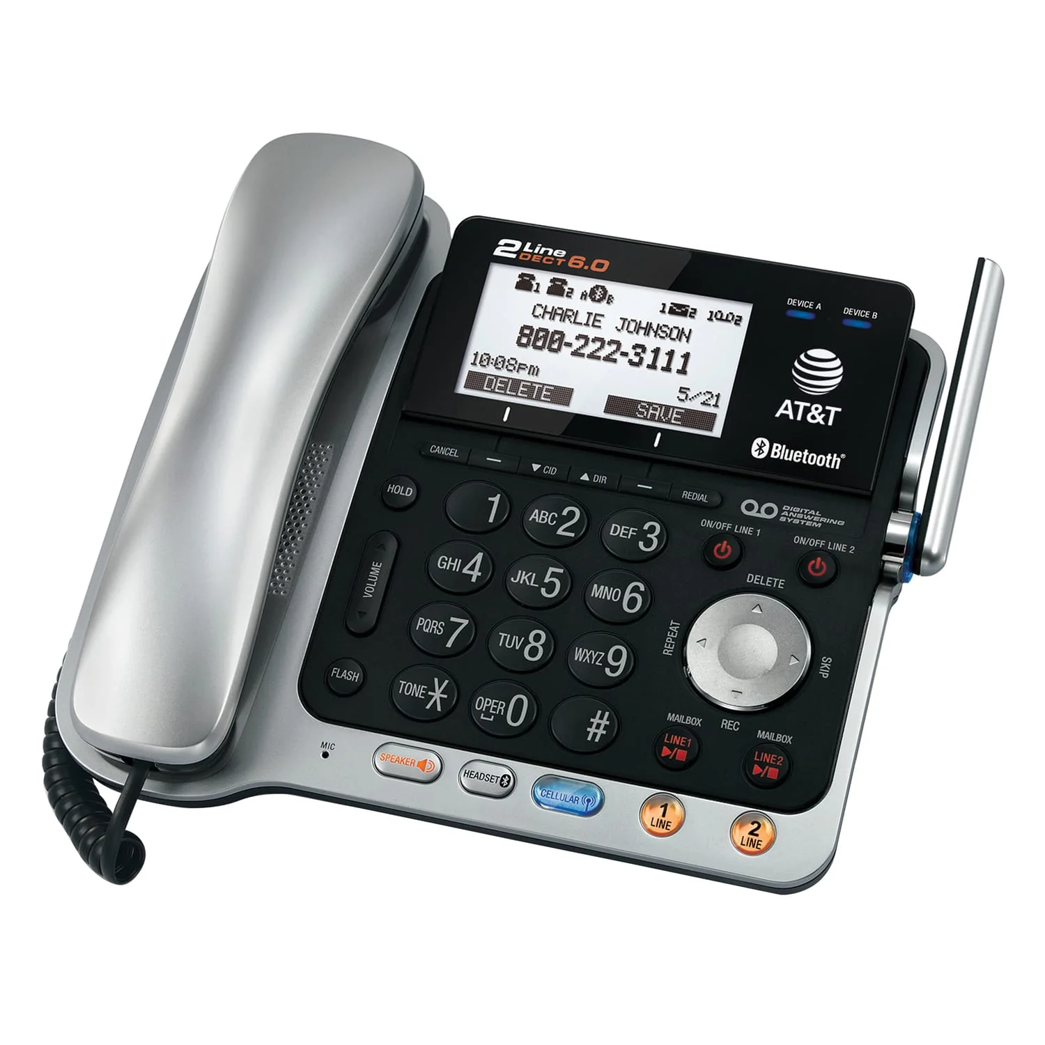 AT&T 2-Line 2-Handset DECT 6.0 Expandable Cordless Phone System for Landline, Answering System, Bluetooth Connect to Cell, and Caller ID - Image 3