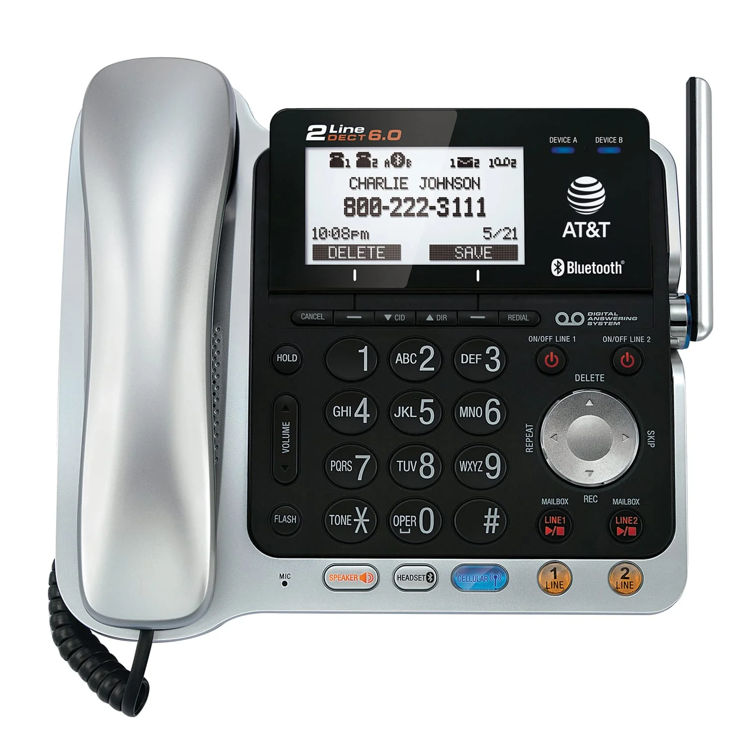 AT&T 2-Line 2-Handset DECT 6.0 Expandable Cordless Phone System for Landline, Answering System, Bluetooth Connect to Cell, and Caller ID - Image 4