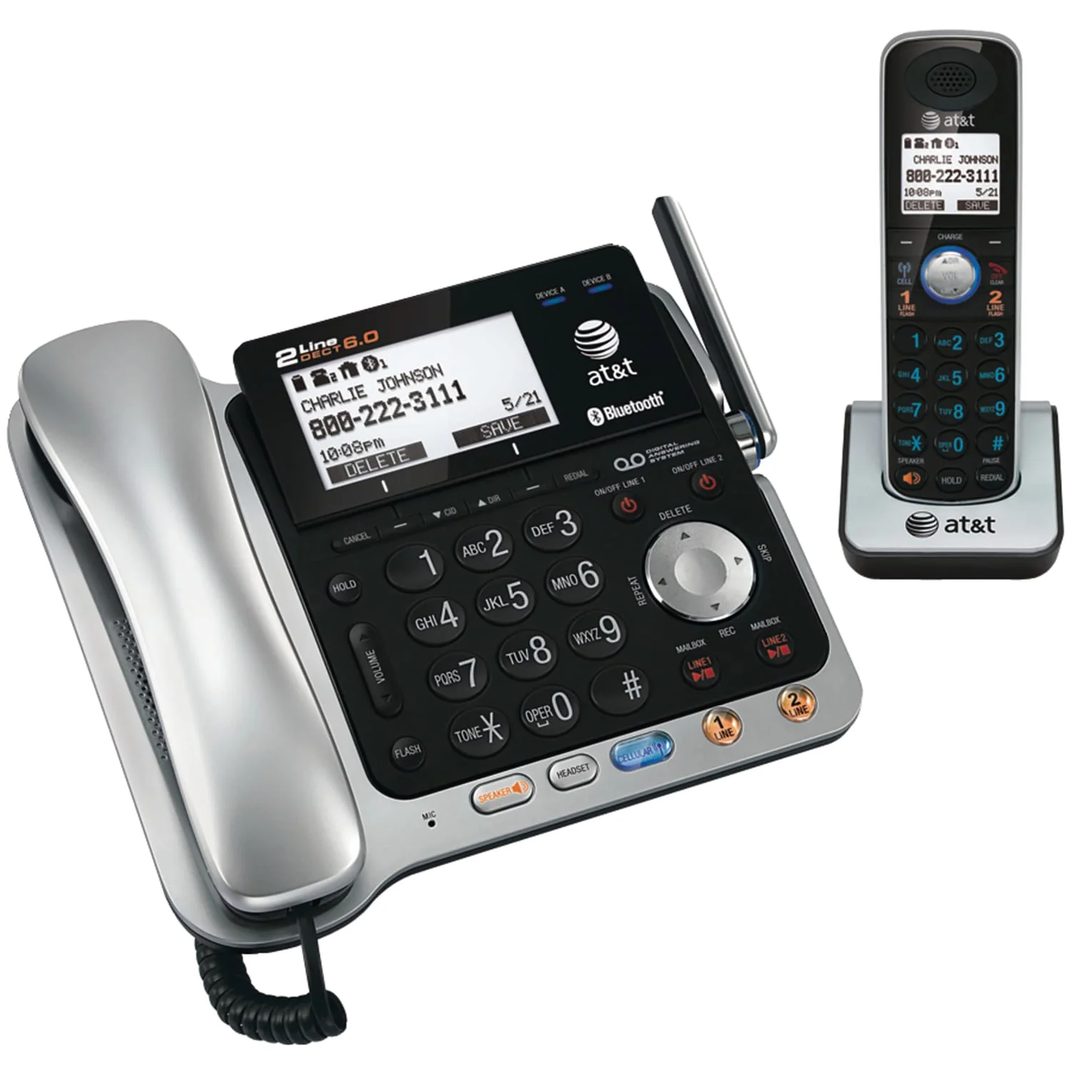 AT&T 2-Line 2-Handset DECT 6.0 Expandable Cordless Phone System for Landline, Answering System, Bluetooth Connect to Cell, and Caller ID - Image 5