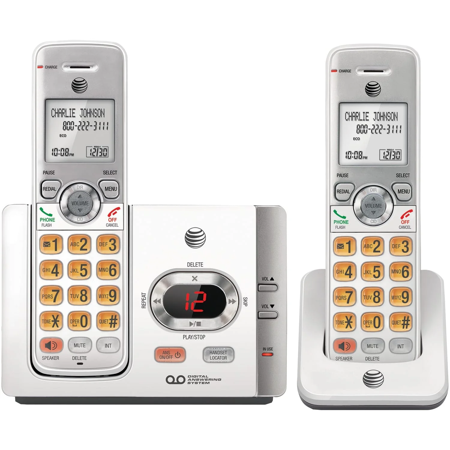 AT&T DECT 6.0 Expandable Cordless Phone System for Landline, Digital Answering System, Caller ID/Call Waiting, and Large Buttons, 2 Handset