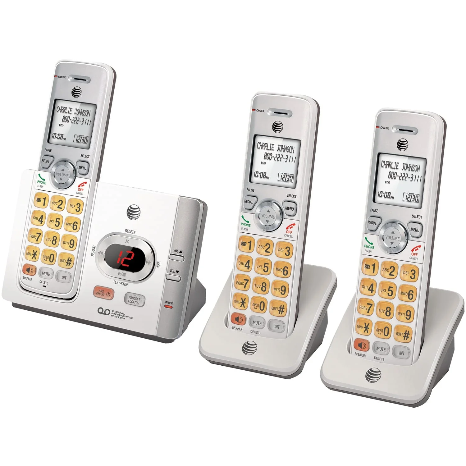 AT&T DECT 6.0 Expandable Cordless Phone System for Landline, Digital Answering System, Caller ID/Call Waiting, and Large Buttons, 3 Handset - Image 2