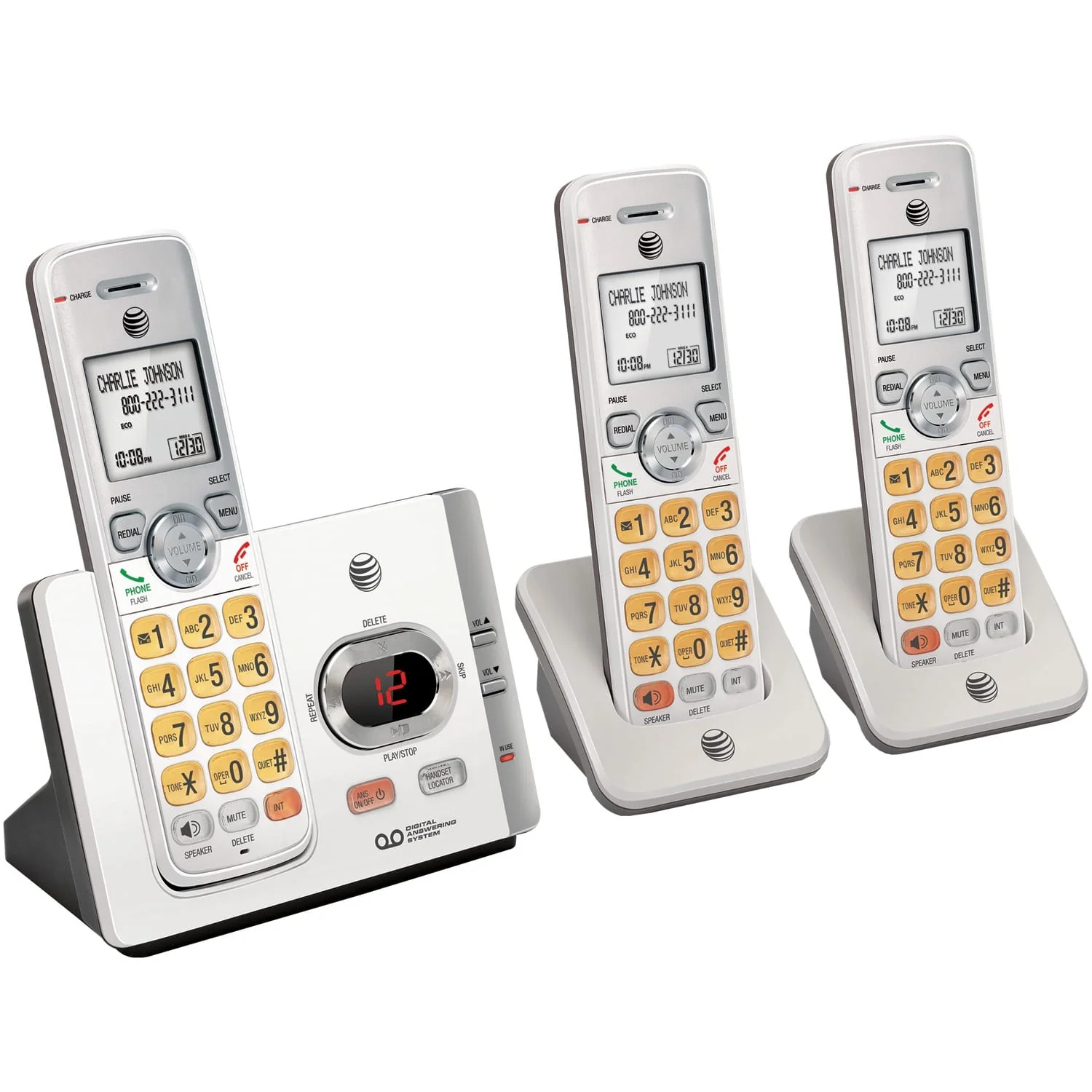AT&T DECT 6.0 Expandable Cordless Phone System for Landline, Digital Answering System, Caller ID/Call Waiting, and Large Buttons, 3 Handset - Image 3