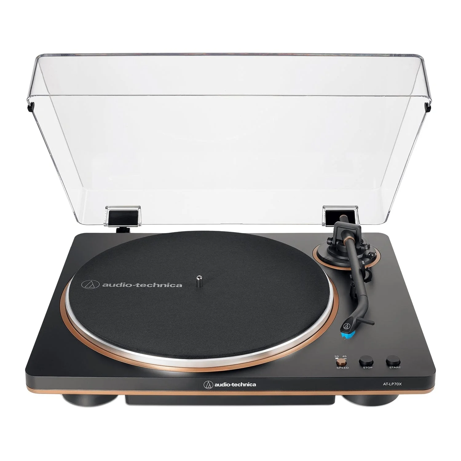 Audio-Technica 2-Speed Belt-Drive Automatic Turntable with 45 RPM Adapter, Switchable Preamp, 3-Piece Chassis, RCA Out, AT-VM95 Stylus, Black/Bronze - Image 2