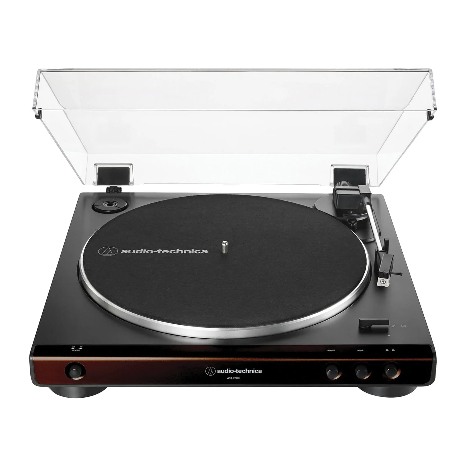 Audio-Technica 2-Speed Belt-Drive Fully Automatic Turntable with 45 RPM Adapter, Switchable Phono Preamp, and RCA Out, AT-LP60X, Black/Brown - Image 3