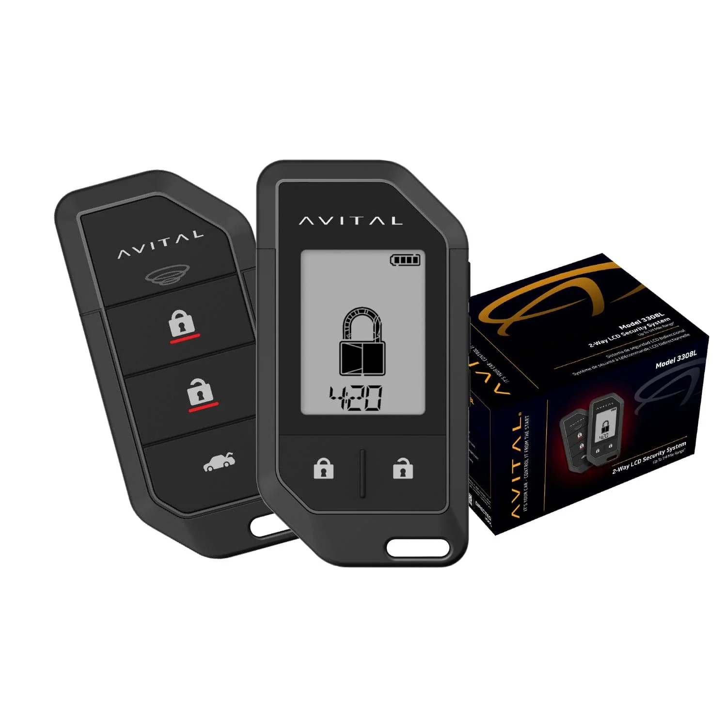 Avital 3308L 2-Way LCD Security System with 2 Remotes