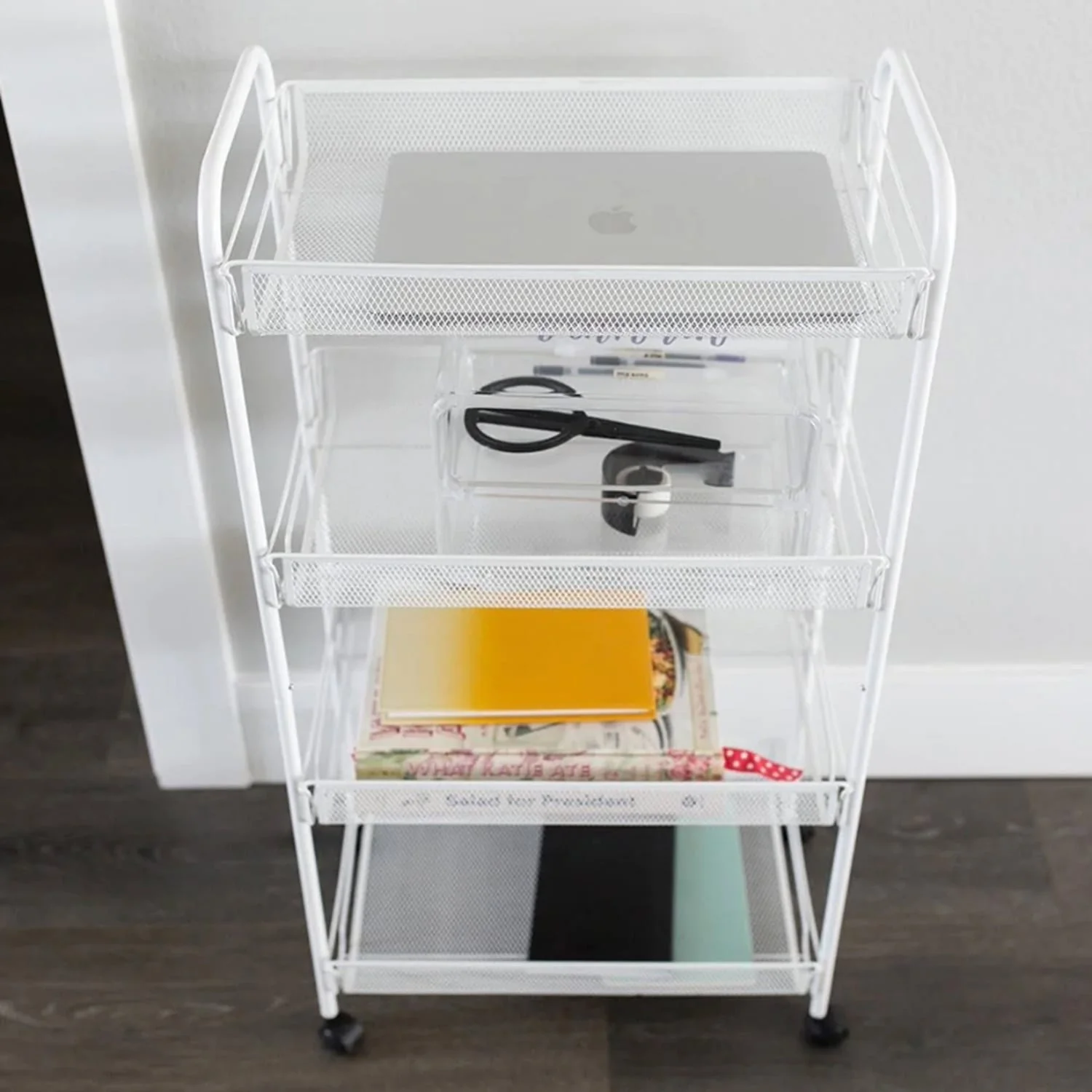 Better Houseware 4-Shelf Wheeled Metal Trolley, White - Image 2