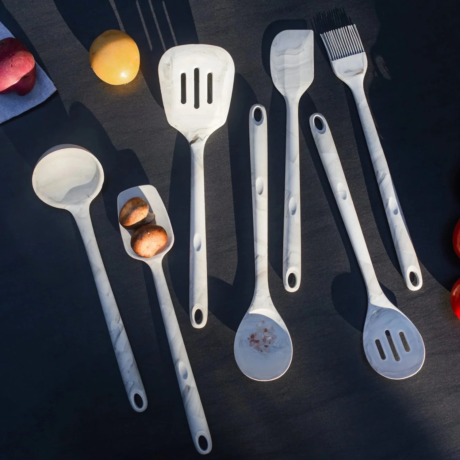 Better Houseware 8-Piece Silicone Utensils Set, White Marble - Image 3