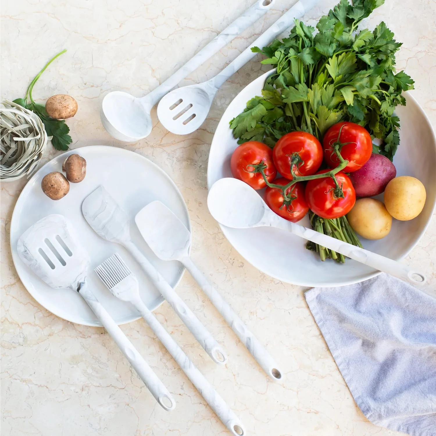 Better Houseware 8-Piece Silicone Utensils Set, White Marble - Image 4