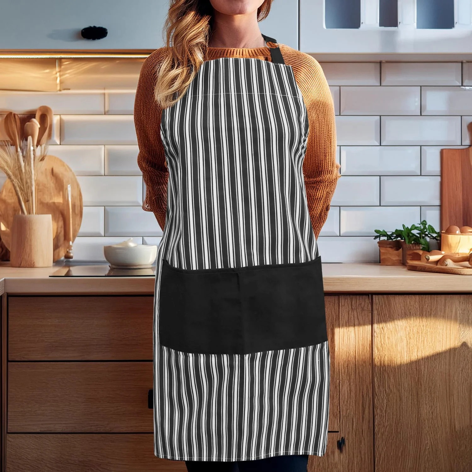 Better Houseware Adjustable Striped Apron, Black - Image 4
