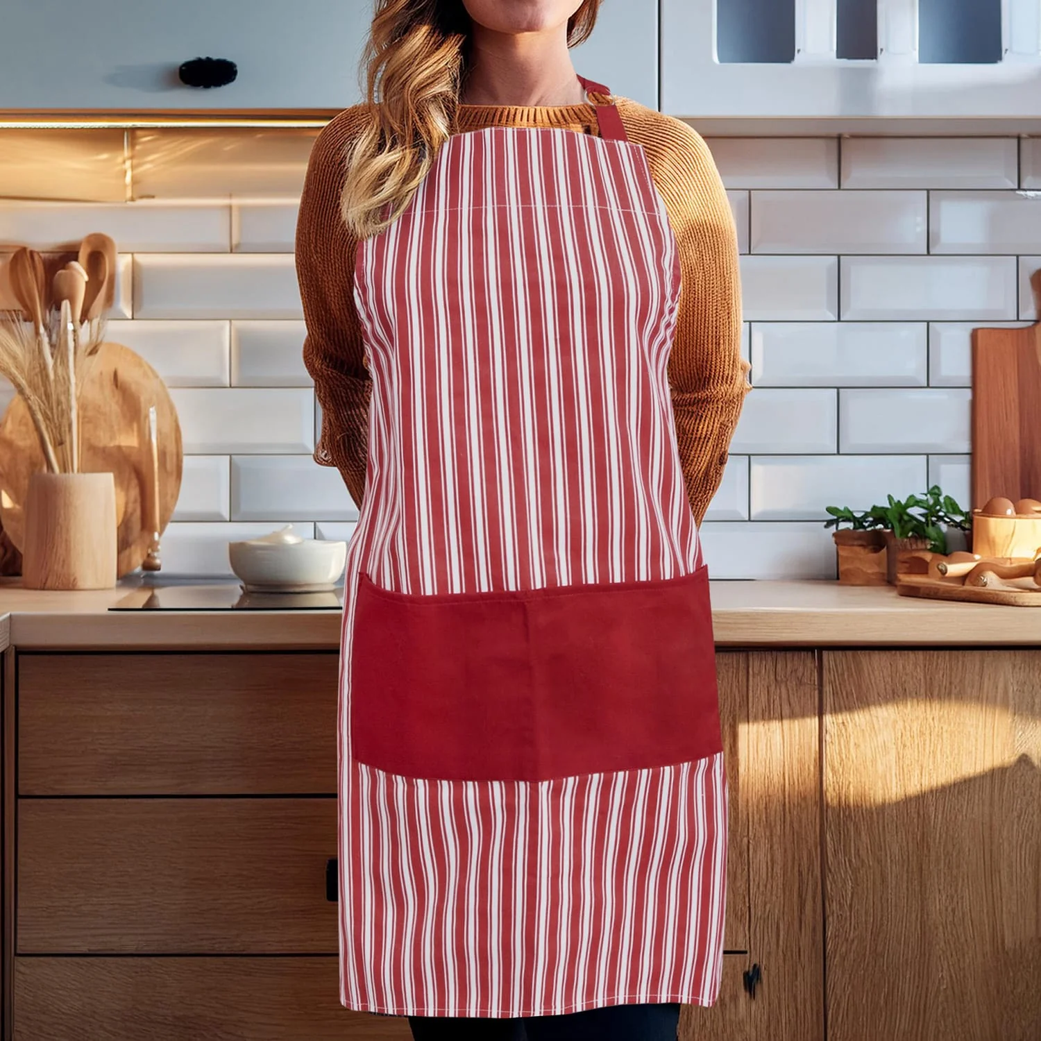 Better Houseware Adjustable Striped Apron, Red - Image 5