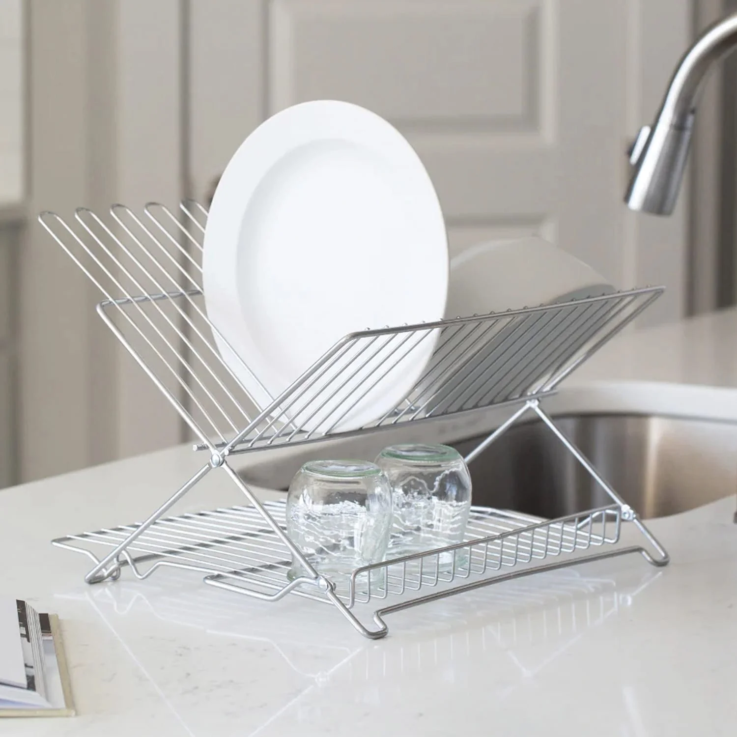 Better Houseware Jr. Folding Dish Rack, Metallic - Image 4