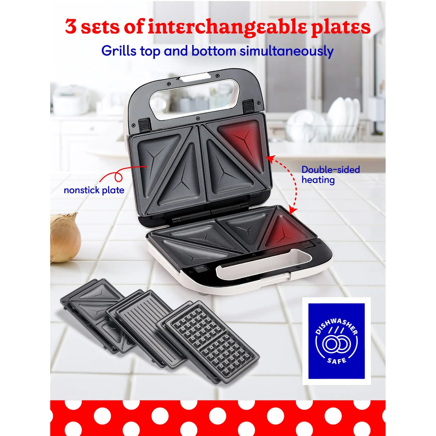 Betty Crocker 3-in-1 Indoor Electric Grill Plus with Sandwich/Panini Press and Waffle Maker, White - Image 4