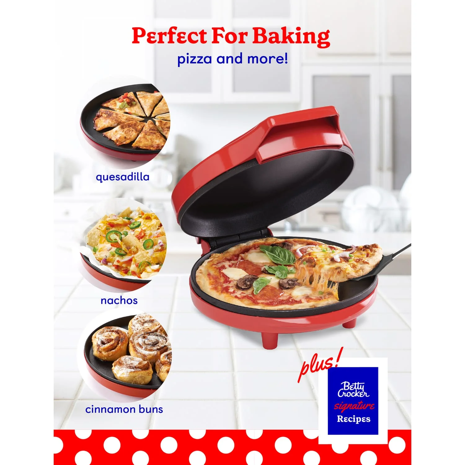 Betty Crocker 8-In. Indoor Electric Travel Nonstick Pizza Maker Plus with Insulated Travel Bag, Red - Image 5