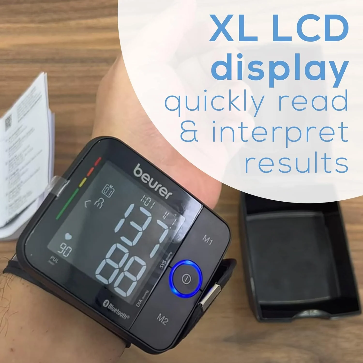 Beurer Wrist Blood Pressure Monitor with Bluetooth, Irregular Heartbeat Detection, Risk Indicator, Large Display, and Travel Case - Image 6