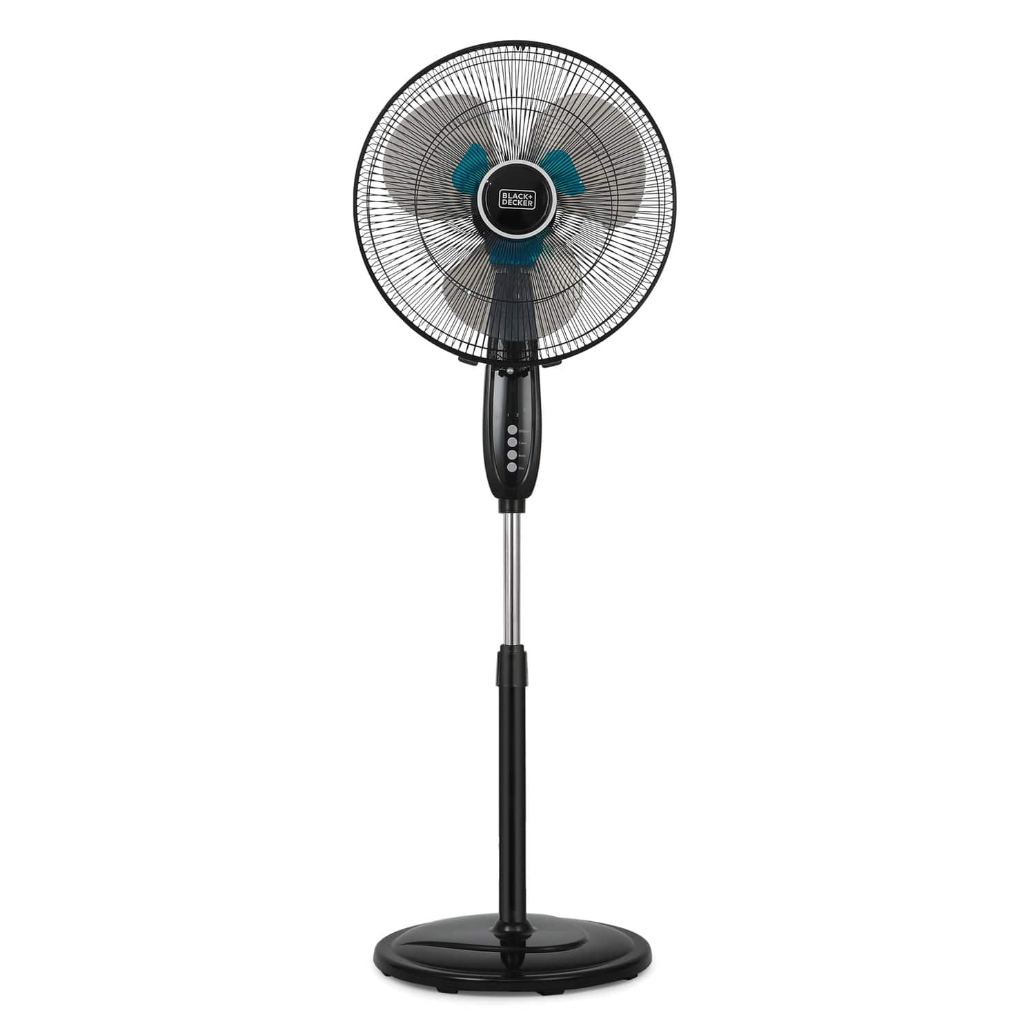 Black+Decker 16-In. 3-Speed Dual-Blade Oscillating Stand Fan with Remote, Black, BFSD116B