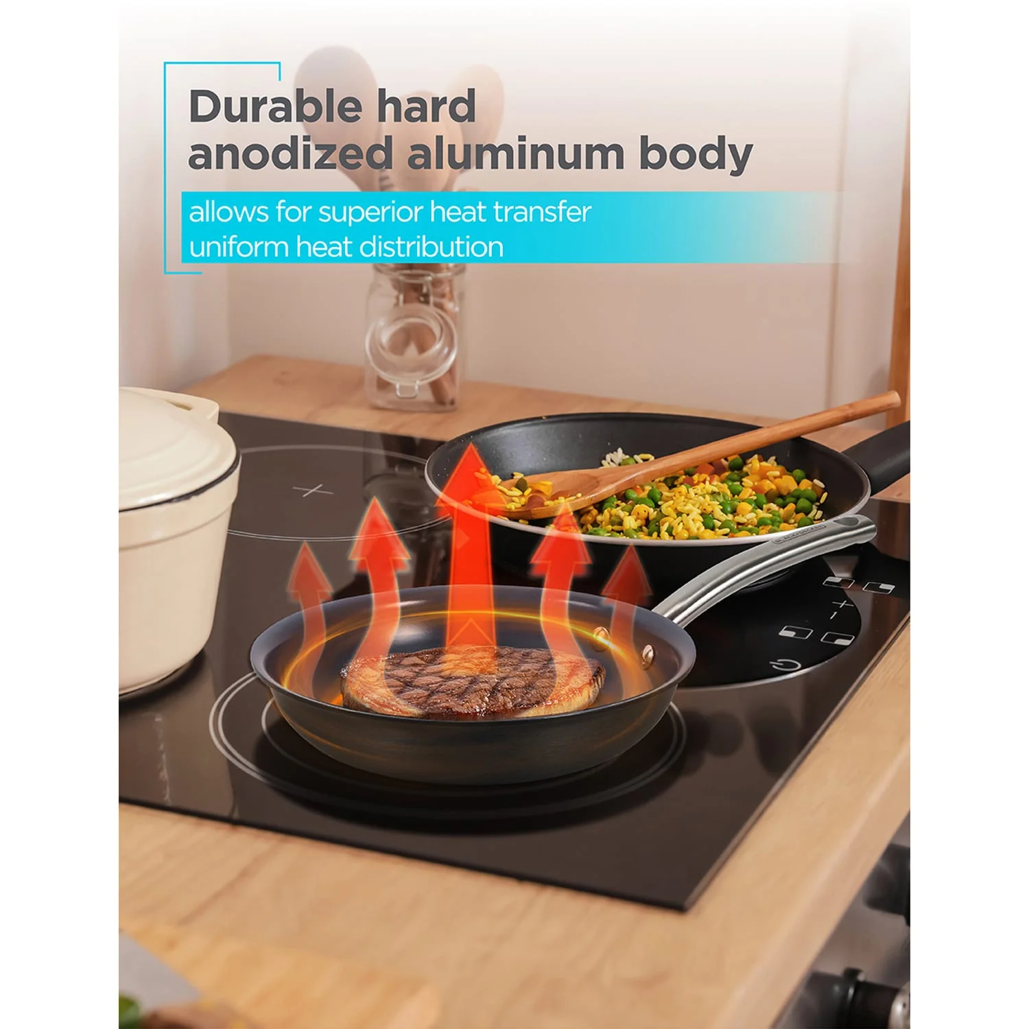 Black+Decker 3-Piece Ceramic and Aluminum Skillet Set, Gray - Image 2