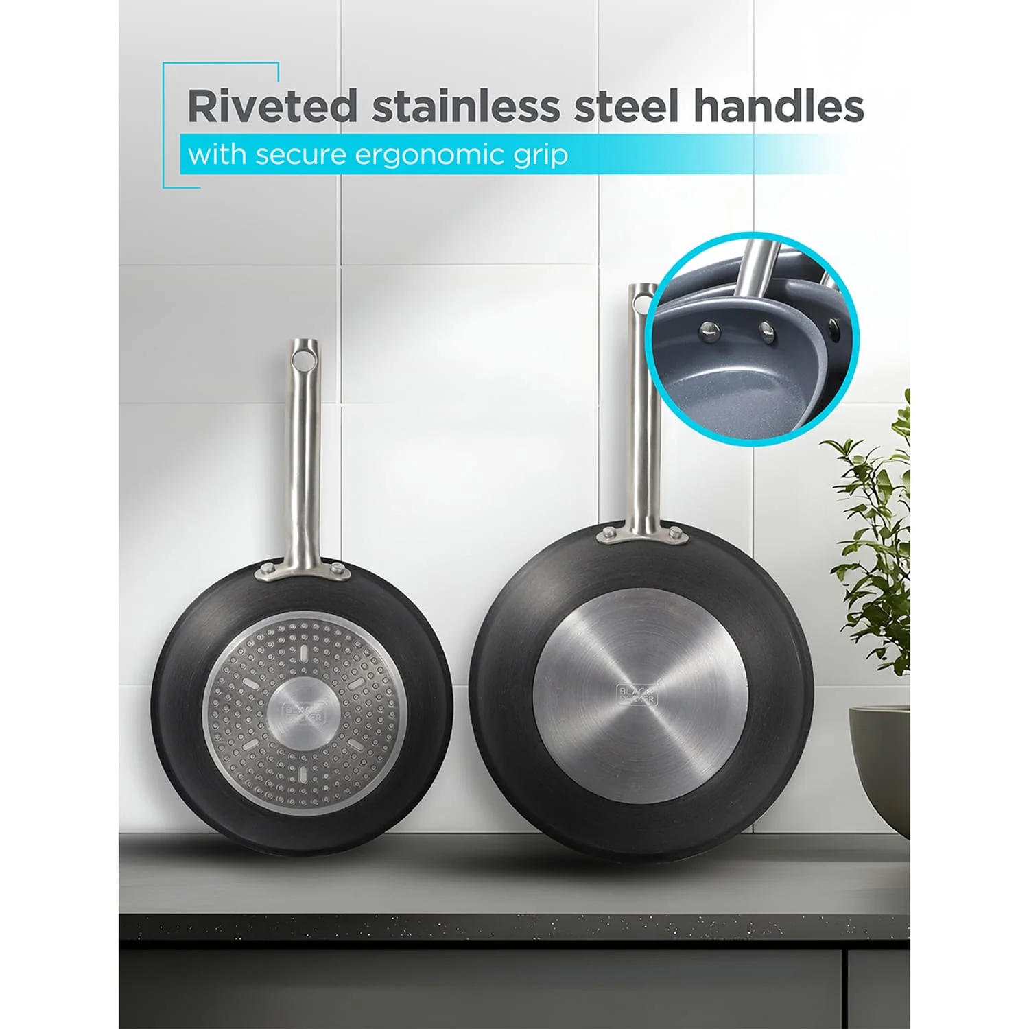 Black+Decker 3-Piece Ceramic and Aluminum Skillet Set, Gray - Image 4