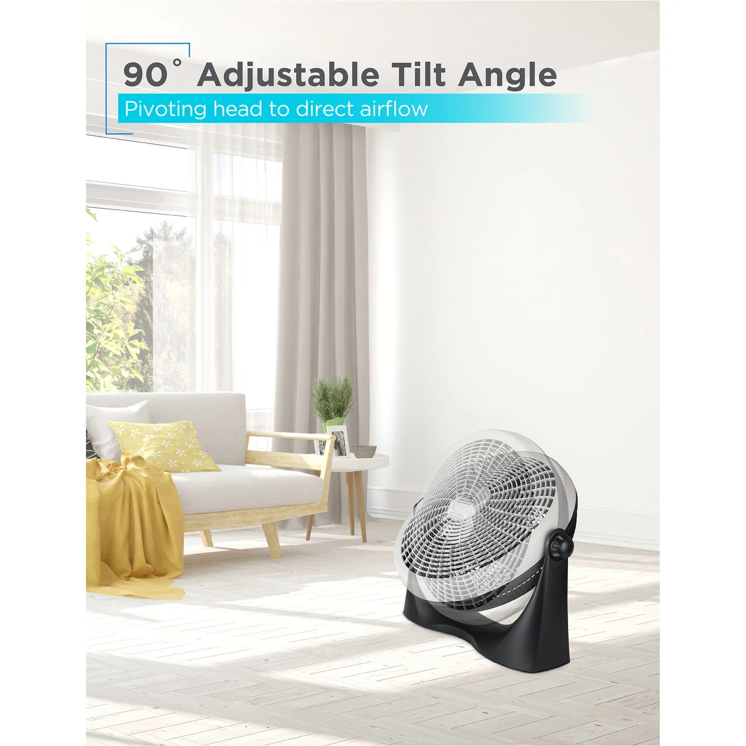 Black+Decker BFF16B 16-In. 3-Speed Portable Floor Fan with Adjustable Tilt, Black - Image 4