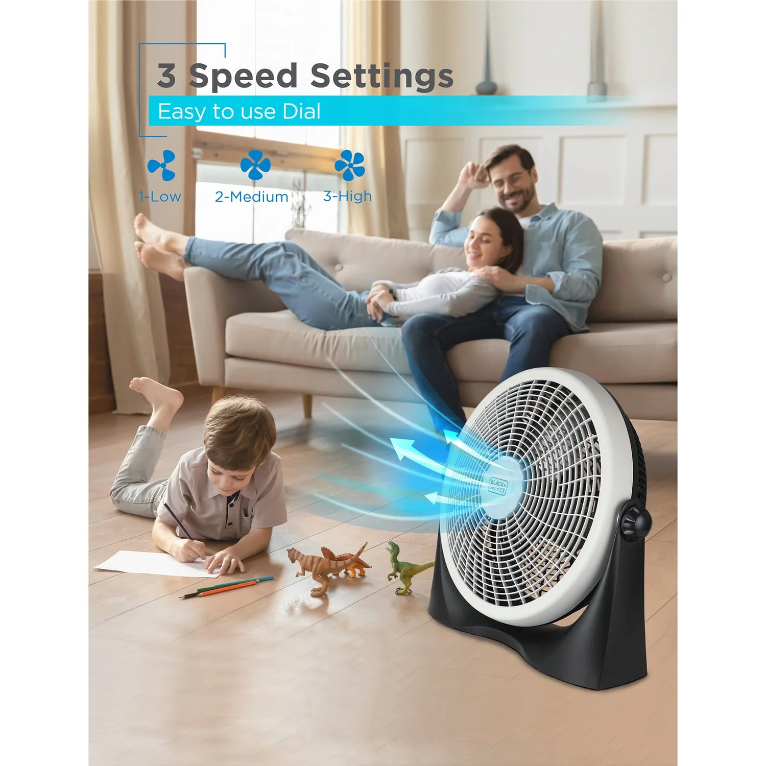 Black+Decker BFF16B 16-In. 3-Speed Portable Floor Fan with Adjustable Tilt, Black - Image 5