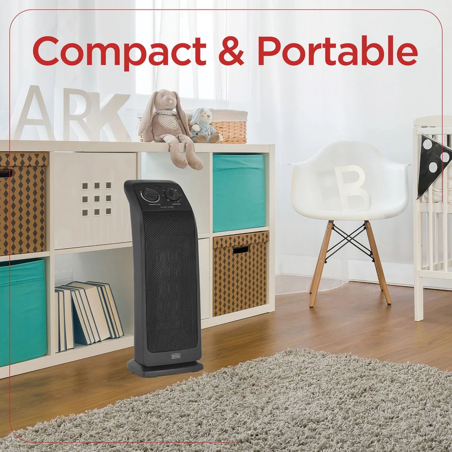 Black+Decker Oscillating Ceramic Tower Heater and Fan, 1500/1000/Fan Only, 5120 BTUs, 75° Oscillation, Thermostat, Safety Features, 70.8-In. Cord - Image 5