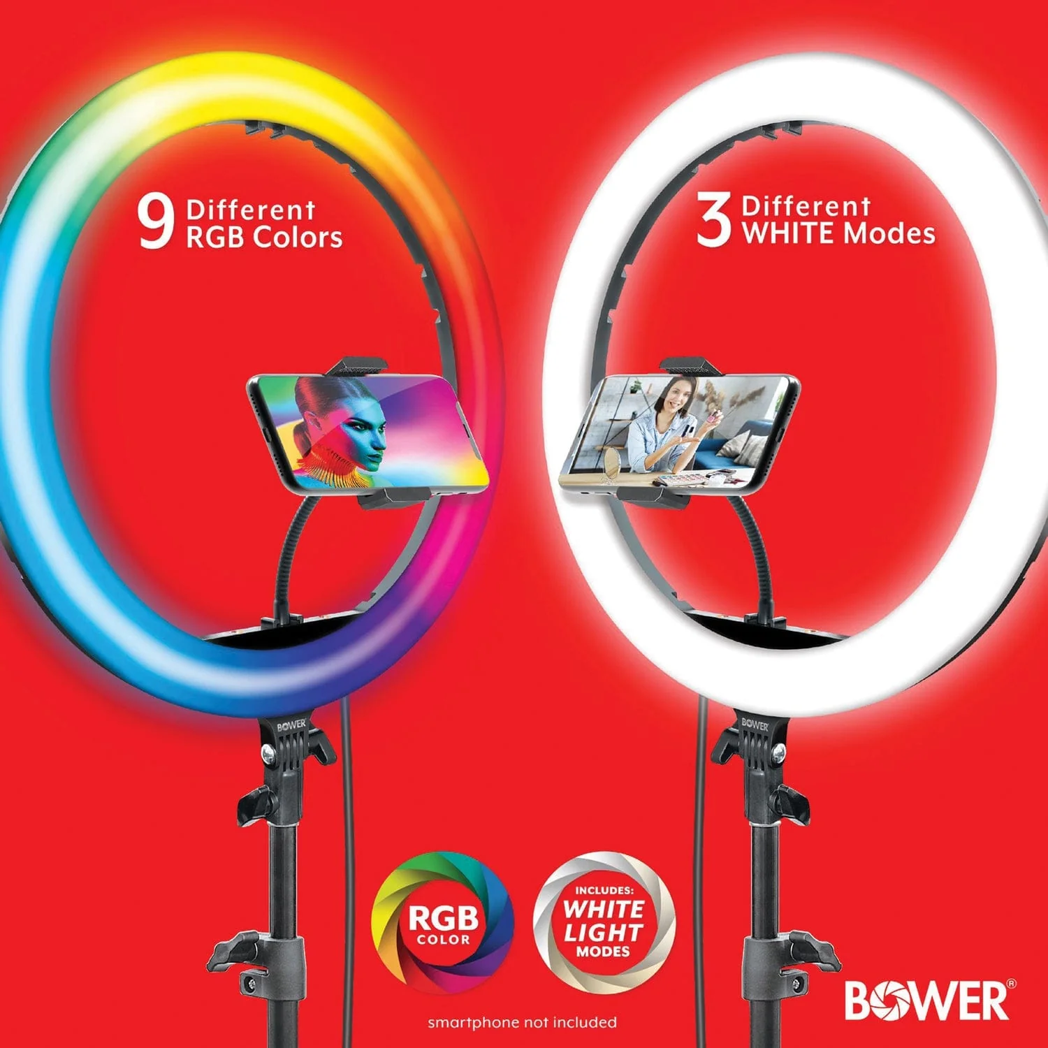 Bower RGB Selfie Ring Light Studio Kit with Wireless Remote Control and Tripod, 16 In. - Image 5