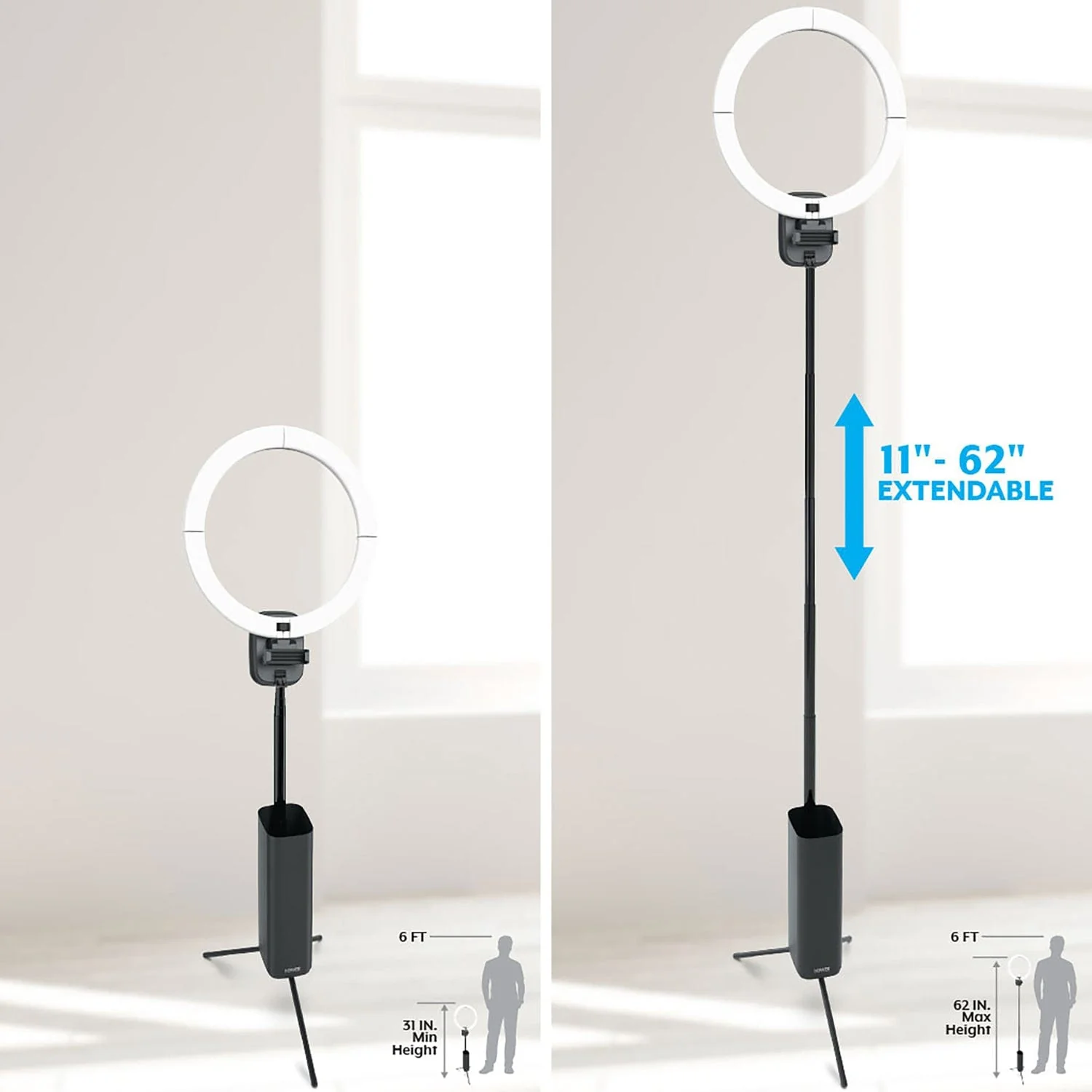 Bower Wireless Creator Collapsible 12-In. White and RGB Ring Light, Black - Image 4